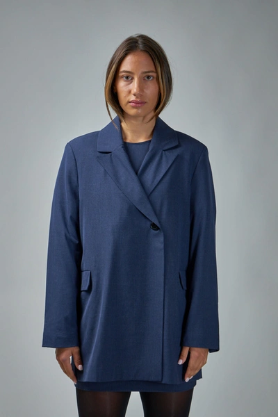 Ganni Long Sleeve Blue Drapey Melange Blazer In Navy