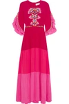PETER PILOTTO LACE-PANELED TIERED SILK GOWN