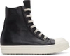 RICK OWENS RICK OWENS BLACK LEATHER HIGH-TOP SNEAKERS