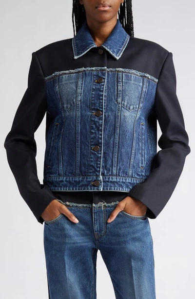 Stella Mccartney Paneled Blue Denim And Twill Jacket In Black