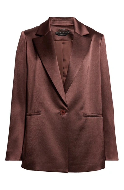 Alice And Olivia Denny Satin Notch-collar Boyfriend Blazer In Merlot