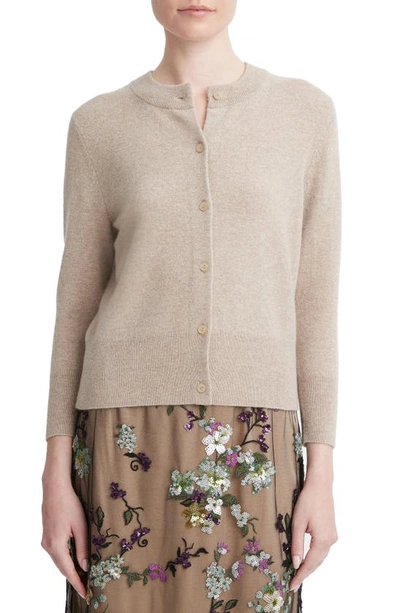 Vince Wool Blend Three Quarter Sleeve Shrunken Cardigan In Heather Hazel Cream