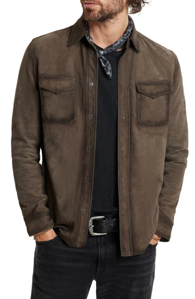 John Varvatos Izzy Suede Shirt Jacket In Earth Brown