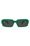 Prada Geometric Logo Acetate & Plastic Rectangle Sunglasses In Dark Grey