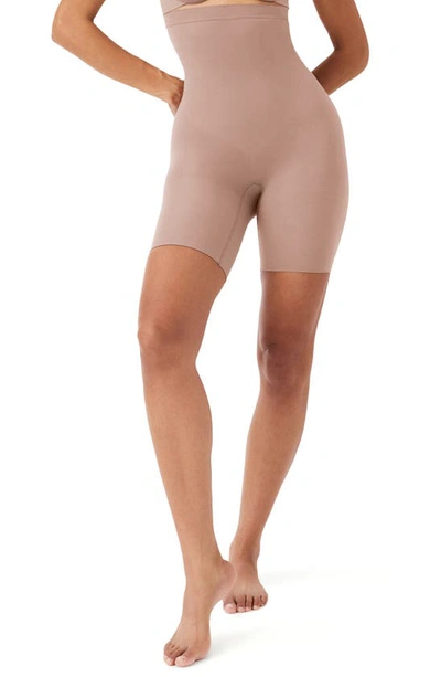 Spanx Everyday Shaping High Waist Mid-thigh Shorts In Cafe Au Lait