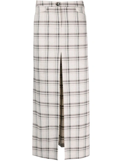 Patrizia Pepe Check-pattern Maxi Skirt In Grey