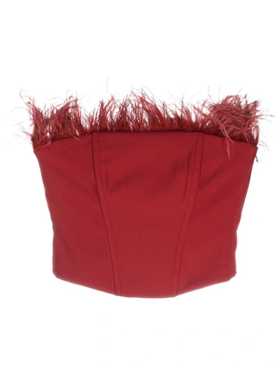 Patrizia Pepe Feather-detailing Strapless Top In Red
