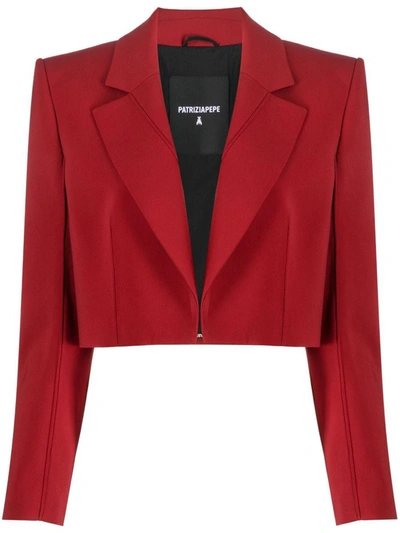 Patrizia Pepe Essential Single-breasted Cropped Jacket In Red