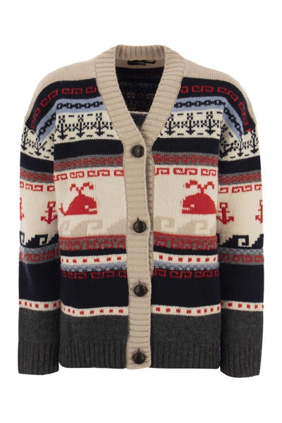 Weekend Max Mara Alpaca Jacquard Knitted Cardigan In Beige