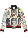 Gucci Appliquéd Printed Silk-twill Bomber Jacket In Neutrals