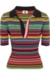 TOPSHOP UNIQUE STRIPED RIBBED STRETCH-KNIT POLO SHIRT