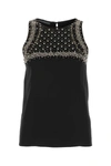 Alberta Ferretti Sleeveless Jewel-embellished Mesh Top In Black