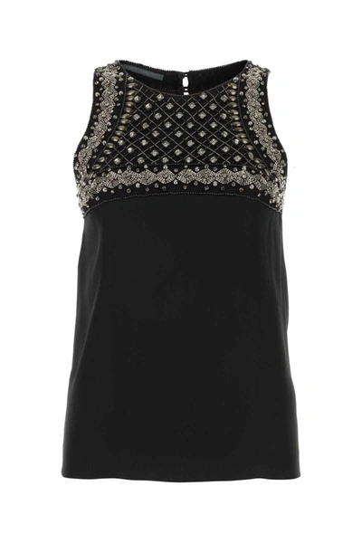 Alberta Ferretti Sleeveless Jewel-embellished Mesh Top In Black