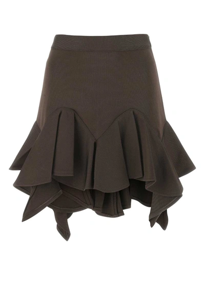 Givenchy Milano Ruffled High Waist Skirt In Brown