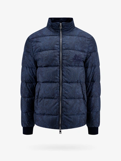 Etro Nylon Down Jacket In Azul