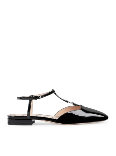 Gucci Marmont Patent Leather Ballerina Flats In Black