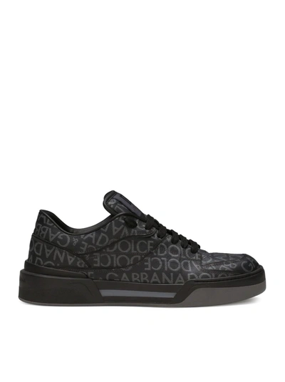Dolce & Gabbana New Roma Coated-jacquard Sneakers In Negro