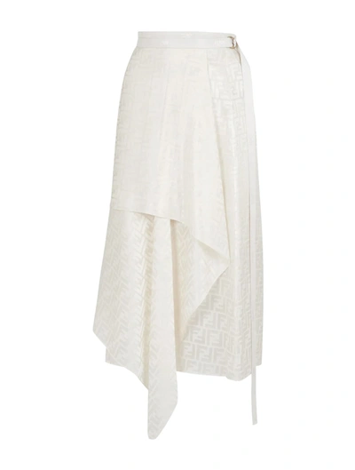 Fendi Ff Motif Satin Skirt In Ivory