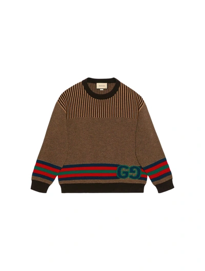Gucci Web Motif Wool And Cotton Sweater In Brown