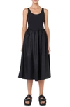 Grey Lab Mixed Media Midi Dress In Black