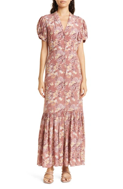 Caroline Constas Nancy Floral Puff-sleeve Maxi Dress In Mauve Summer Floral