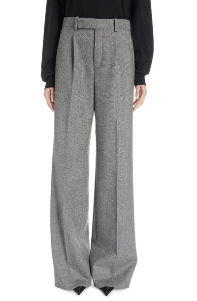 Saint Laurent Wide-leg Micro-check Wool Trousers In Grey