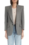 Saint Laurent Micro-check Wool Blazer Jacket In Noir Craie