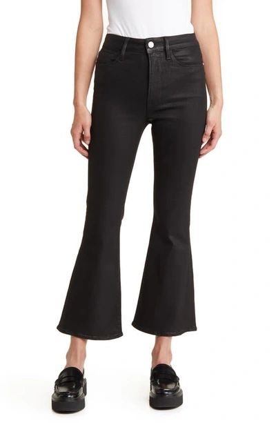 Frame Le Crop Flare Coated Jeans In Noir Coated