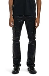 Purple Brand Patent Film Flare Cargo Pants In Black