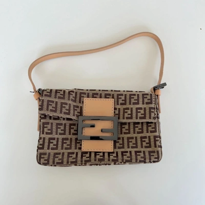 Pre-owned Fendi Canvas Ff Mini Baguette Bag