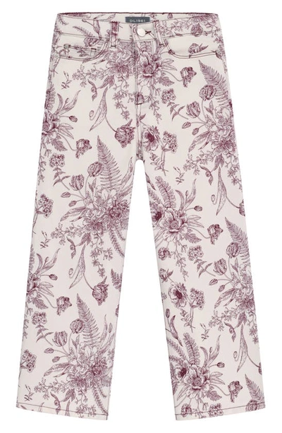 Dl1961 Kids' Lily Floral High Waist Wide Leg Jeans In White
