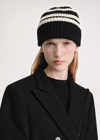 Totême Signature Stripe Beanie Black