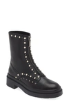 Jimmy Choo Nola Pearly Zip Moto Boots In Black/ Pearl