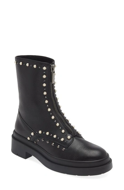 Jimmy Choo Nola Pearly Zip Moto Boots In Black Pearl Gunmetal