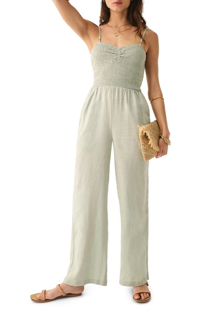 Faherty Mandy Smocked Linen Jumpsuit In Green