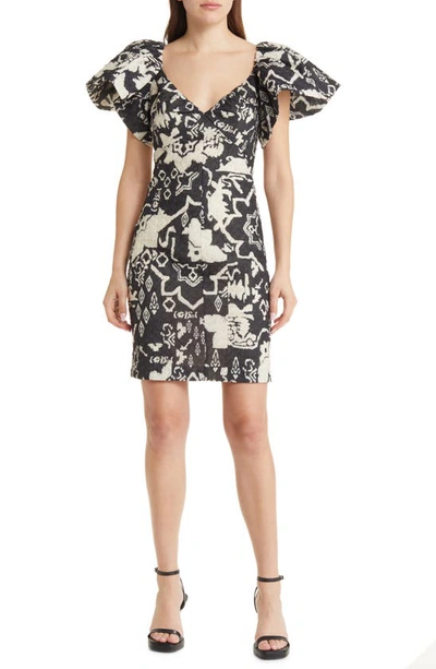 French Connection Deon Candra Jacquard Dress In Black Cream