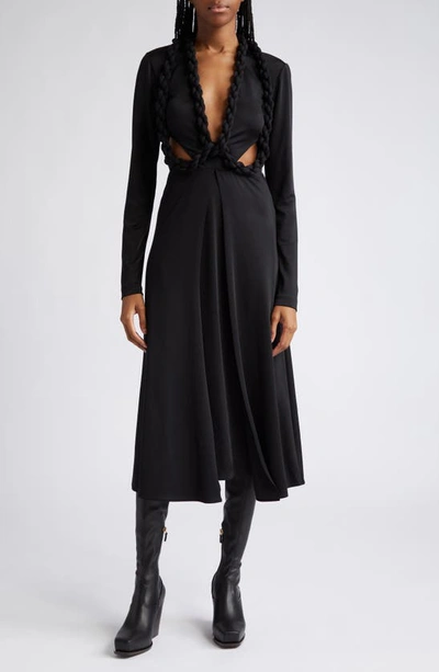 Stella Mccartney Braided Trim Long Sleeve Cutout Dress In Black