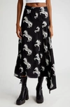 Stella Mccartney Pixel Horse Print Handkerchief Hem Silk Skirt In 8524 White/black