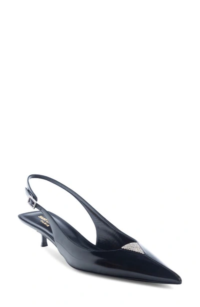 Saint Laurent Cherish Crystal-embellished Glossed-leather Slingback Pumps In Black