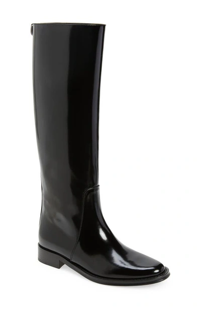 Saint Laurent Hunt Leather Knee-high Boots In Black