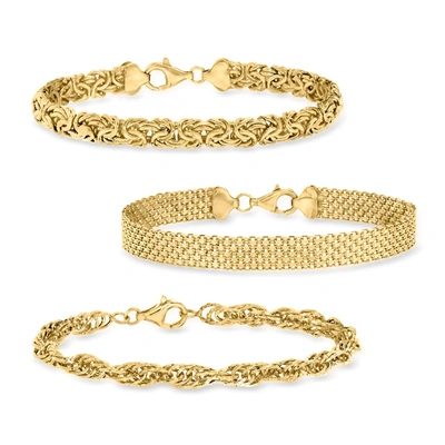 Ross-simons 18kt Gold Over Sterling Jewelry Set: 3 Link Bracelets In White