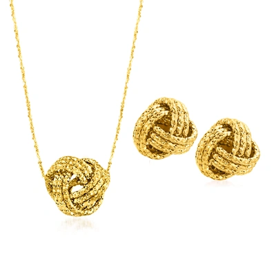 Ross-simons Italian 14kt Yellow Gold Love Knot Jewelry Set: Necklace And Stud Earrings