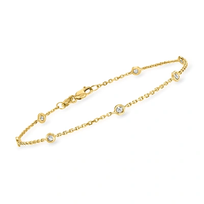 Rs Pure Ross-simons Bezel-set Diamond Station Bracelet In 14kt Yellow Gold In White