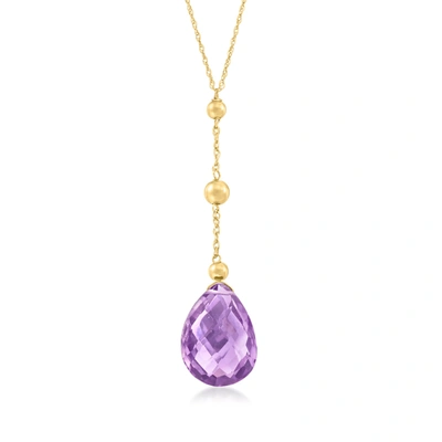 Ross-simons Amethyst Drop Necklace In 14kt Yellow Gold In Purple