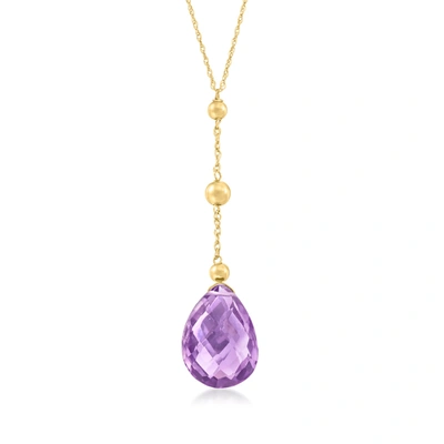Ross-simons Amethyst Drop Necklace In 14kt Yellow Gold In Multi