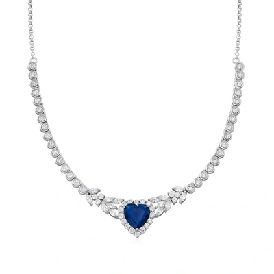 Ross-simons Simulated Sapphire And Cz Heart Necklace In Sterling Silver In Multi