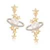Ross-simons 7.5-8mm Cultured Pearl And . Diamond Star And Planet Drop Earrings In 14kt Yellow Gold In White