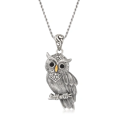 Ross-simons Sterling Silver Owl Pendant Necklace With Black Onyx And 18kt Gold Over Sterling