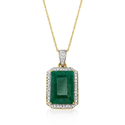 Ross-simons Emerald And . Diamond Pendant Necklace In 14kt Yellow Gold In Green