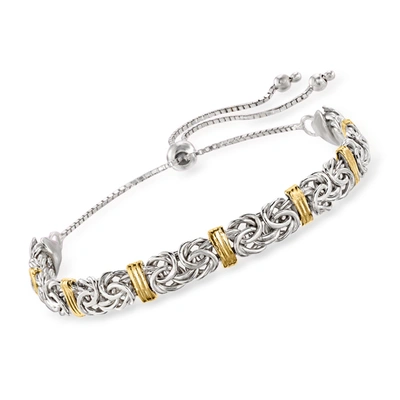 Ross-simons Sterling Silver Byzantine Bolo Bracelet With 14kt Gold Stations